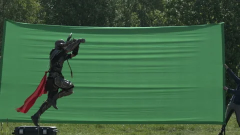 Setting up a fight on chroma key. Viking. Stock Footage 171280718
