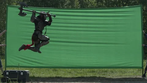 Setting up a fight on chroma key. Viking. Stock Footage 171280810