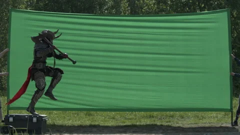 Setting up a fight on chroma key. Viking. Stock Footage 171280832