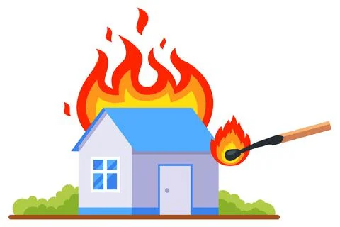 Setting fire to the building with matches. specially set fire to a private house Ilustración de archivo