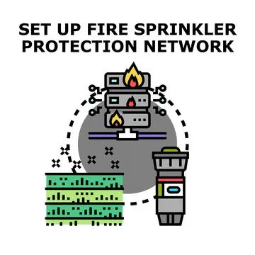 Setting up fire sprinkler protection network for data safety Stock Illustration