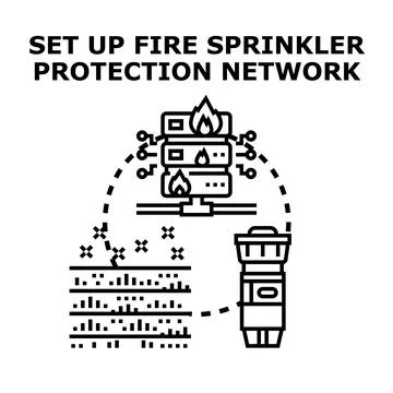 Setting up fire sprinkler protection network for data safety Stock Illustration