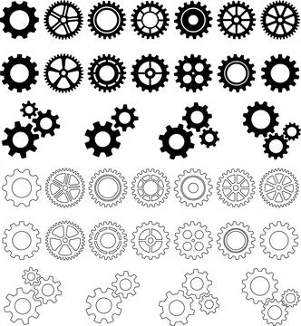 Setting gears icon set. Cogwheel group. Gear design collection. Stock Illustration