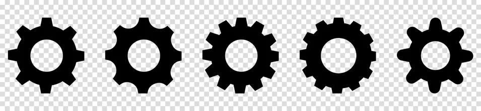 Setting gears icon set. Isolated black gears mechanism and cog wheel Stock Illustration