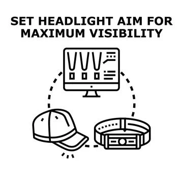Setting headlamp aim for maximum visibility concept Stock Illustration