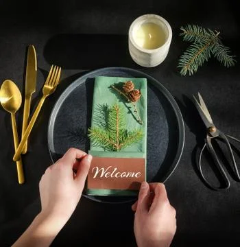 Setting A Holiday Dinner Table Stock Photos
