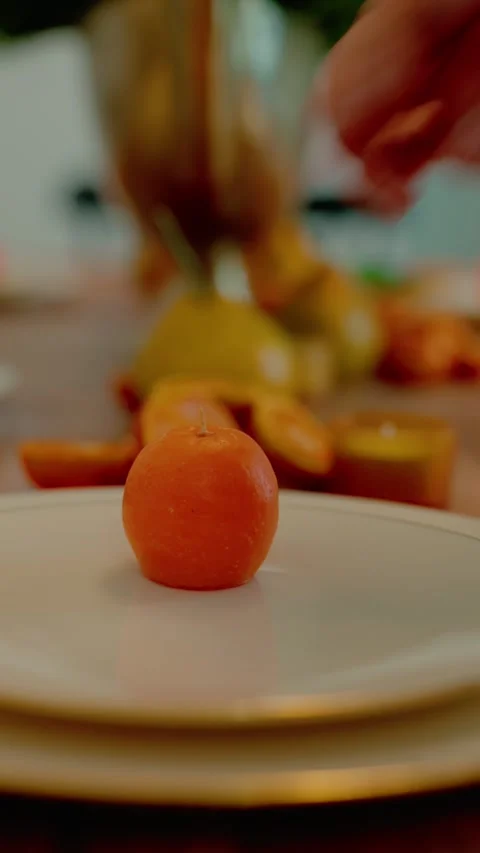 Setting Holiday Table Orange Candle Plate Ritual Hosting Preparation Vidéo 332779990