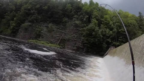 Setting hook at spillway Stock-Footage 336031082