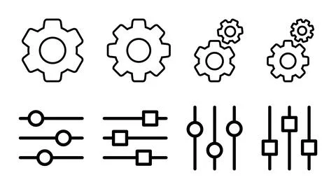 Setting Icon set. Cog Settings Icon Symbol Stock Illustration