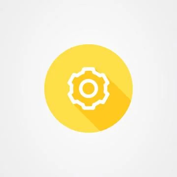 Setting icon in yellow with long shadow effect, gear symbol. Stock Illustration