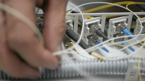 Setting up an Internet provider cable Stock Footage 97659474