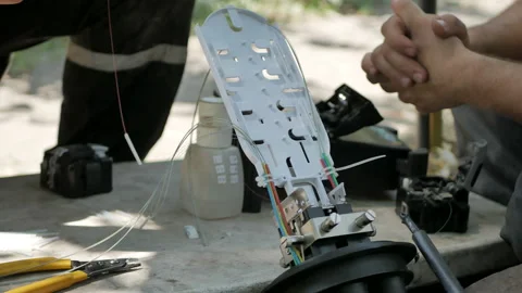 Setting up an Internet provider cable Stock Footage 112243438