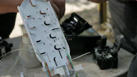 Setting up an Internet provider cable Stock Footage 150091903