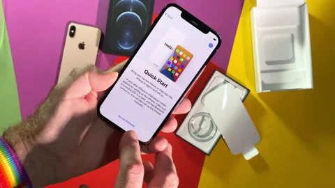 Setting language during POV unboxing  iPhone 12 Pro Stock Footage 142108676