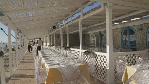 Setting up a long table Stock Footage 88170838