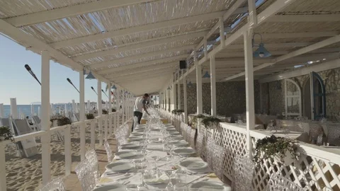 Setting up a long table Stock Footage 88170840