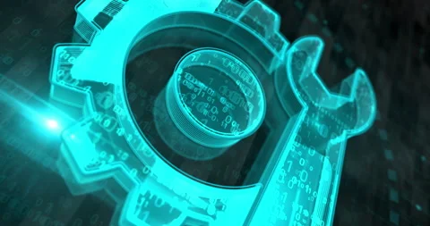 Setting maintenance management symbol 3d digital concept loop Stock Footage 332849042
