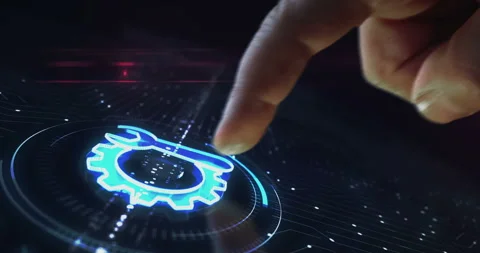 Setting maintenance management symbol digital 3d finger touch Stock Footage 332848014