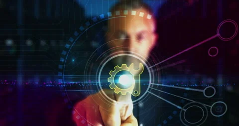 Setting maintenance management symbol digital 3d finger touch Stock Footage 332848133