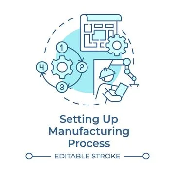 Setting up manufacturing process light blue concept icon 스톡 일러스트