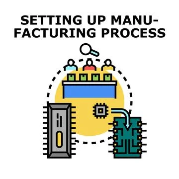 Setting up manufacturing process planning development icon Stock Illustration