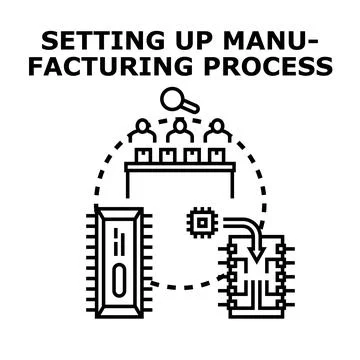 Setting up manufacturing process planning development icon Stock Illustration