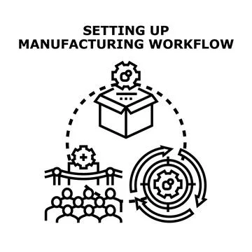 Setting up manufacturing workflow optimizing production process Stock Illustration