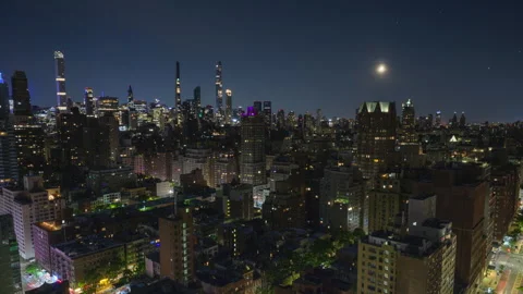 Setting Moon Cityscape Timelapse Zoom Out Stock Footage 242458845
