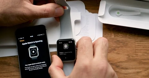 Setting new Apple Watch wearable smartwatch computer Video stock 88710425