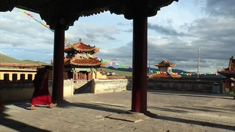 The setting of an old Buddhist monastery in Mongolia. Stock Footage 125861638