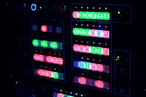 A setting panel of Electronic Device With Lighting Knobs and Numbers Stock Photos