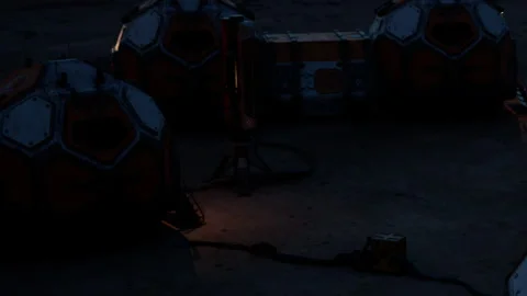 Setting of a research station at night with glowing elements present 스톡 동영상 344844533