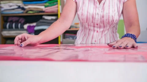 Setting samples over textile on table close up Stock Footage 41012786
