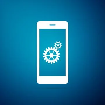 Setting on smartphone screen icon isolated on blue background. Mobile phone.. Stock Illustration