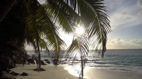 The setting sun against the Indian ocean in Seychelles 6 Stock Footage 112183974