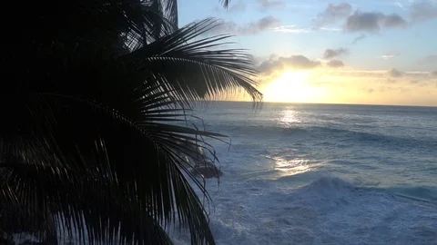 The setting sun against the Indian ocean in Seychelles 4 Stock Footage 112187981