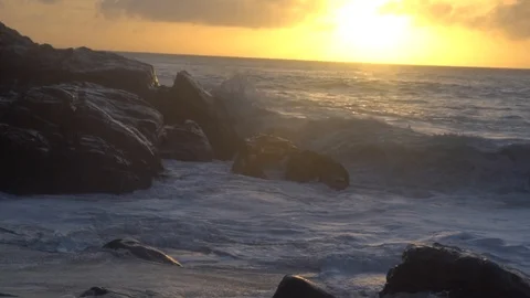 The setting sun against the Indian ocean in Seychelles 2 Stock Footage 112189314