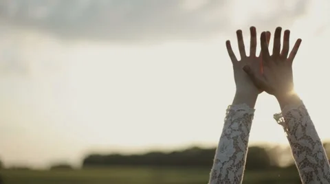 The setting sun and a girl Stock Footage 48023697