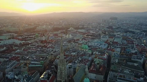 Setting Sun Behind  Magnificent Vienna Church Spire Stock Footage 89538408