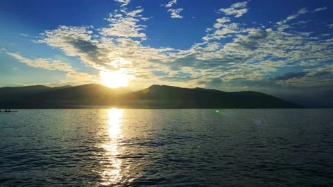 The Setting Sun on the Evening Lake Stock Footage 161816805
