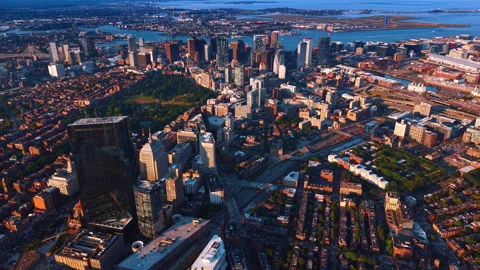 Setting sun lights the beautiful Back Bay neighborhood. Diverse urban landscape Stock Footage 343662297