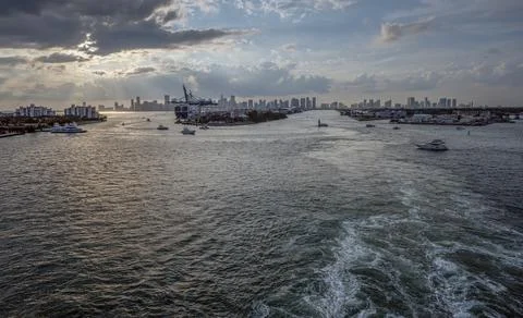 Setting Sun on Miami Harbor Stock Photos