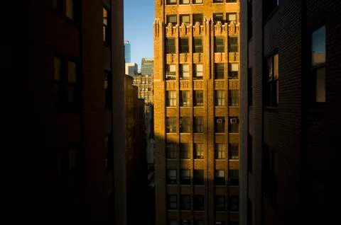 Setting Sun on NYC Building Foto stock