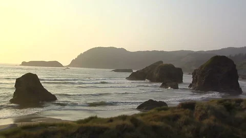 Setting Sun on the Oregon Coast Stock Footage 327887367