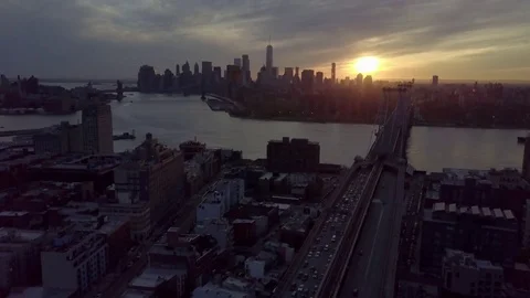 Setting with the Sun over Downtown Manhattan Stock Footage 74815563