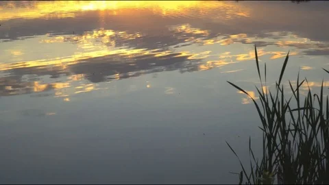 The setting sun over the lake Stock Footage 76850837