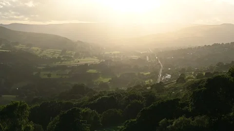 Setting sun over Surprise View Peak District Derbyshire Stock Footage 135144058