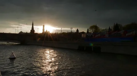 The Setting Sun Peaks Through the Kremlin Stock Footage 64238374