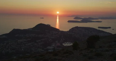 Setting sun seen from Srd Hill, Croatia Stock Footage 216595804