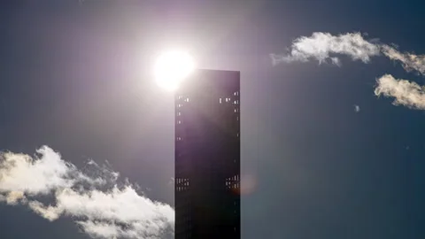 Setting Sun Supertall Skyscraper Stock Footage 144789103